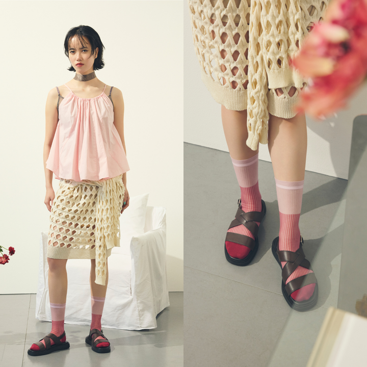 011141548 Sheer Bi-Colour Stripe Crew Socks