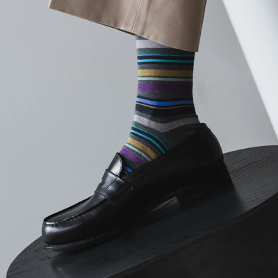 18 Charcoal grey Colourful Stripe Mid Calf Socks