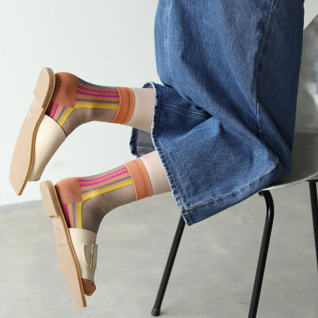 Orange Stripe Sheer Socks