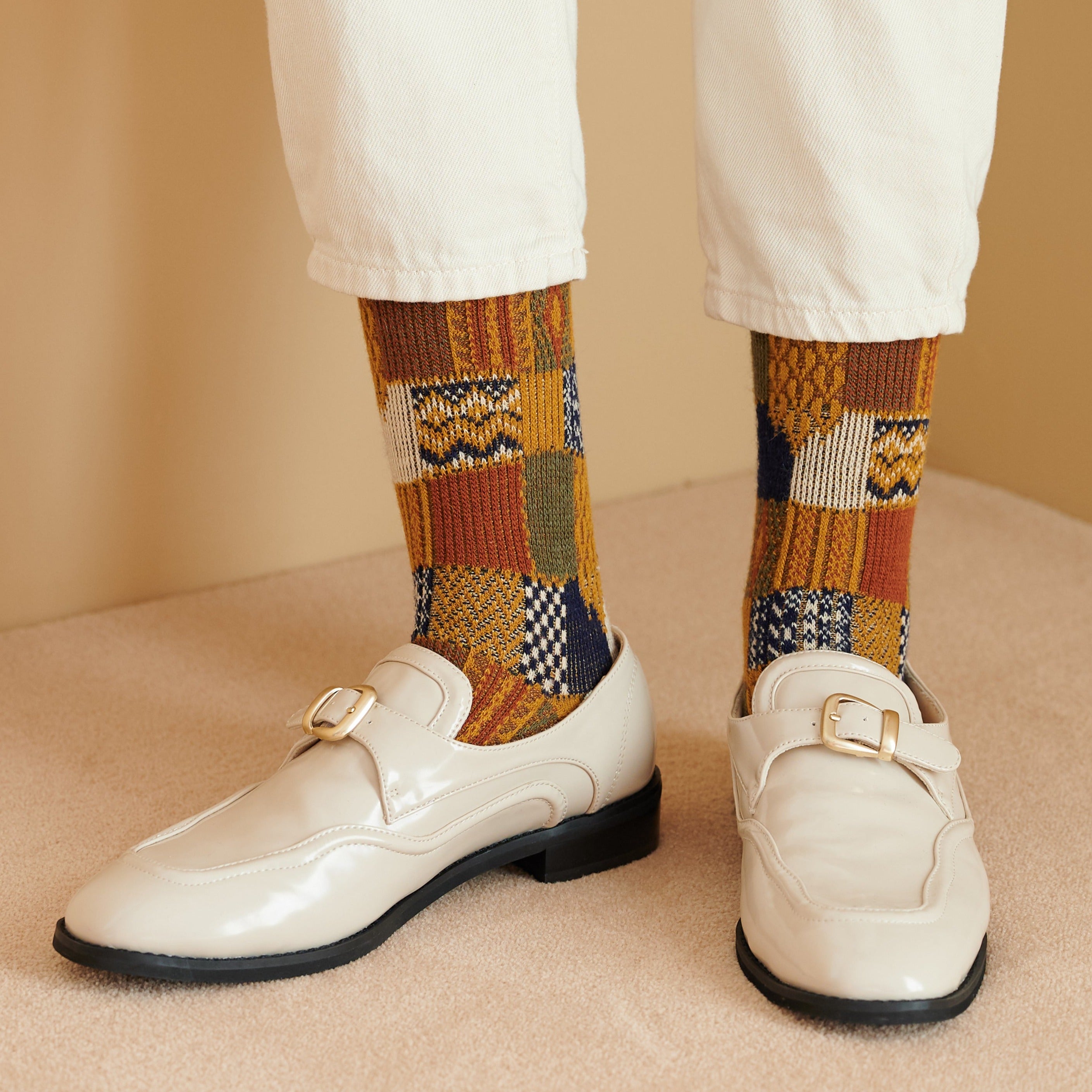 64 Mustard Wool Pattern Socks