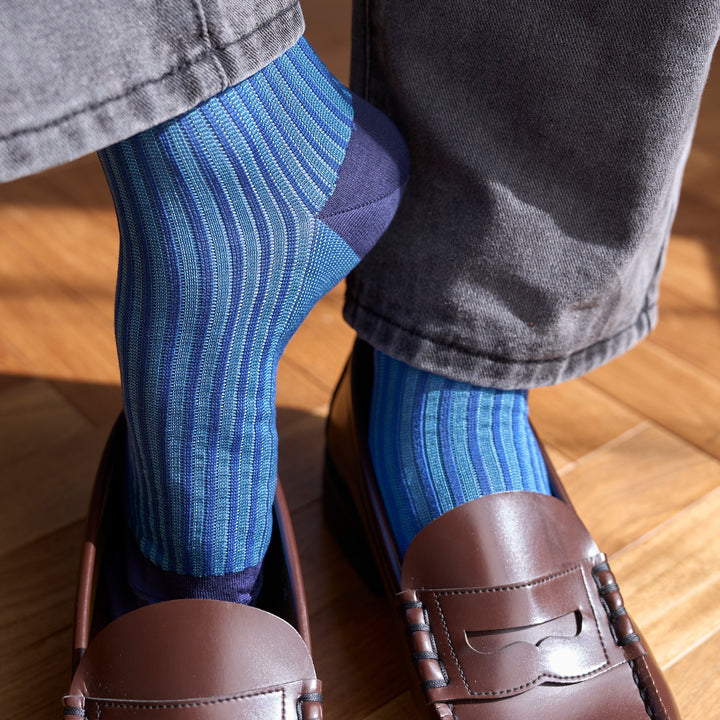 Mens Striped Socks 85 Turquoise blue